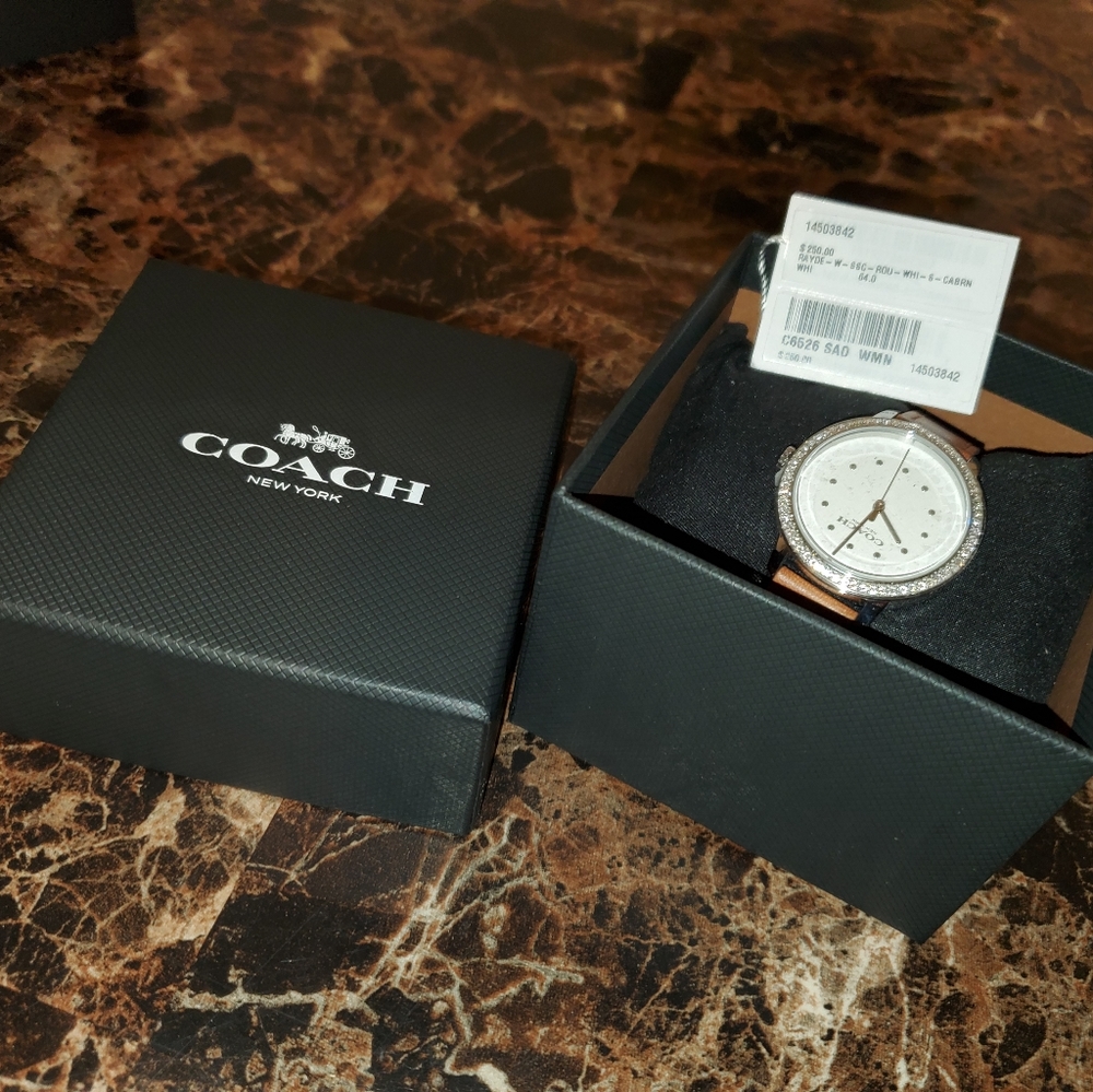 Brown leather coach watch with diamonds - Picture 2 of 2